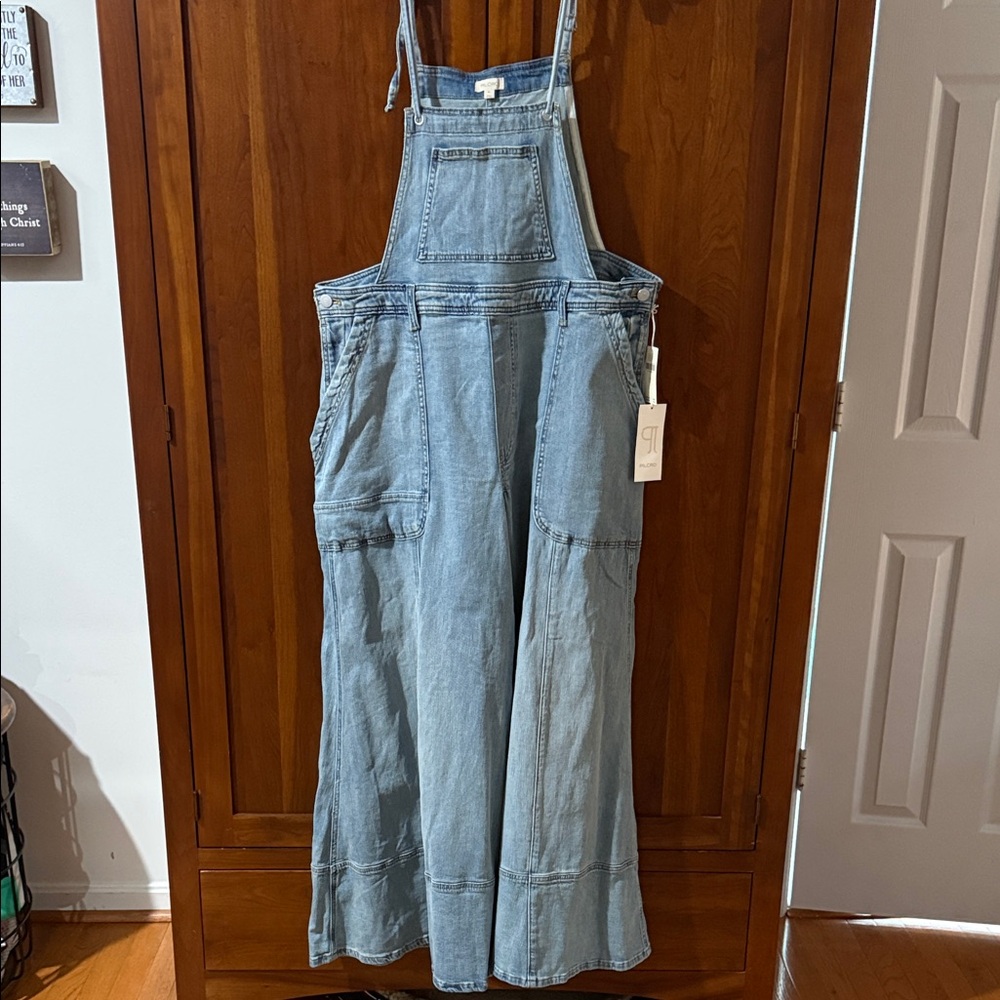 The Carpenter Raver Super Wide Leg Denim Jumpsuit Overalls - Picture 3 of 7